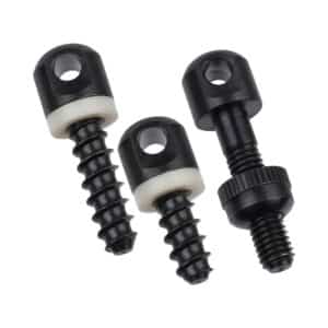 ALLEN COMPANNY NO HARDWARE GUN SLING SWIVEL SET - A set of three black screws with white rubber washers, featuring different shapes and thread styles for versatile fastening.