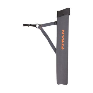 ALLEN COMPANY TITAN COMPACT HIP QUIVER - GRAY - A sleek, gray protective hip quiver featuring an adjustable strap and orange "Titan" branding.