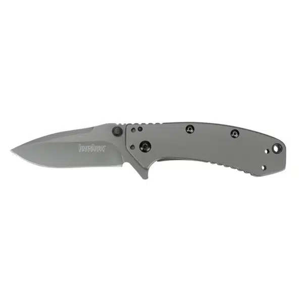 KERSHAW CRYO, A sleek Kershaw folding knife with a sharp stainless steel blade and a silver-gray handle, showcasing a modern design.