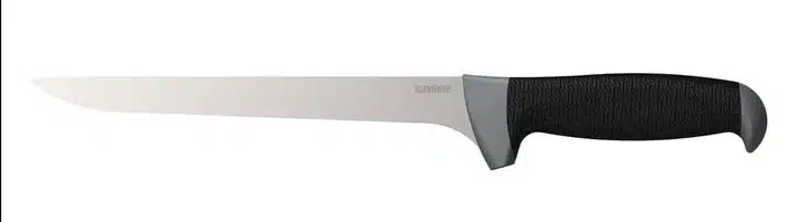 KERSHAW 7.5 NARROW FILLET, a sleek, sharp fillet knife with a long, slender blade and a textured black handle for a secure grip. Ideal for precise cutting tasks.