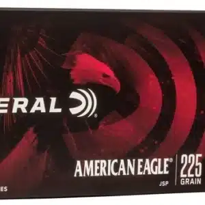 A box of Federal American Eagle .45 Colt handgun ammunition with one bullet outside the box.