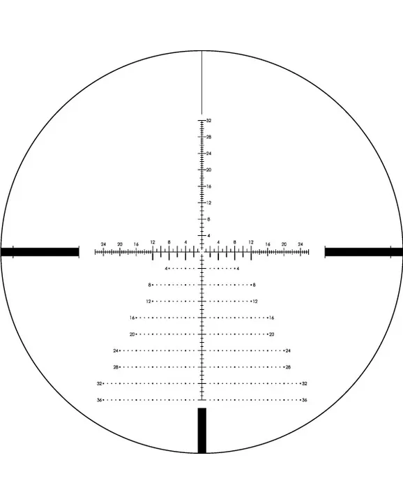 VORTEX VENOM 3-15X44 FFP RIFLESCOPE EBR-7C MOA RETICLE - Reticle view with vertical and horizontal measurement scales, including numbered ticks and dotted range-marking lines inside a circular frame.