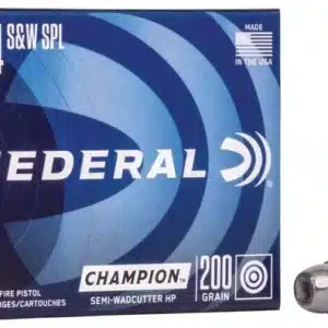 Box of Federal .44 S&W SPL ammunition and a single bullet beside it.