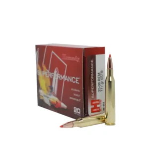 HORNADY SUPERFORMANCE RIFLE 25-06 REM SST - Box of Hornady Superformance ammunition with two cartridges displayed, labeled for .25-06 Remington, featuring red-tipped bullets.