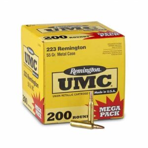 A box of Remington UMC .223 Remington 55-grain metal case bullets (200 round Mega Pack).