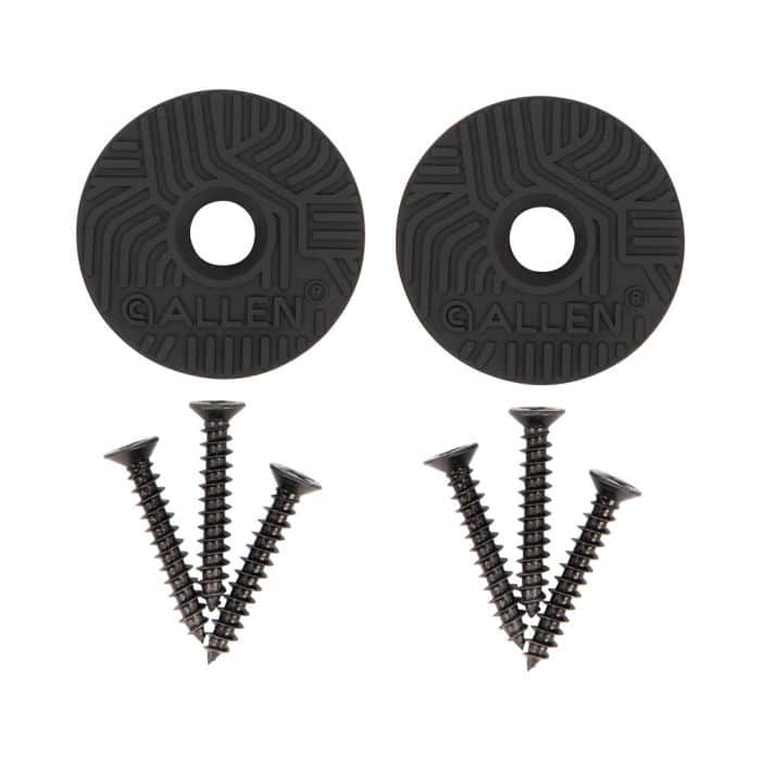ALLEN COMPANY 2-PIECE DISC GUN & TOOL MAGNET SET - Two black rubber washers with a center hole and five black screws arranged in a group.