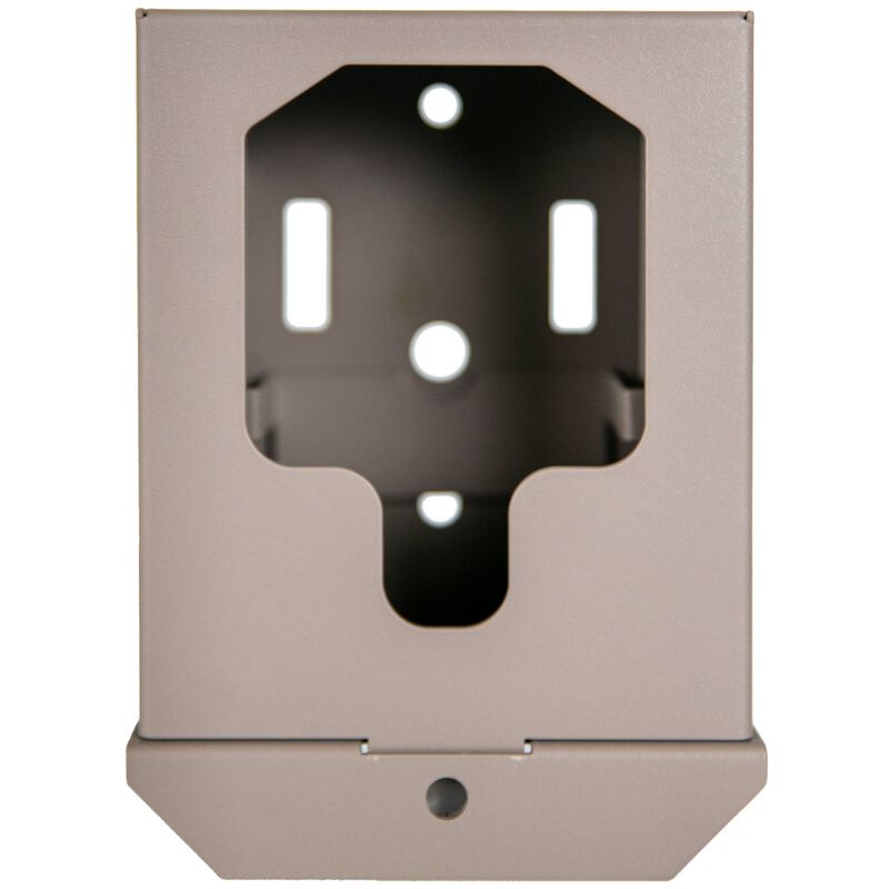 Metal housing unit with multiple openings, designed for mounting or connection purposes, featuring a neutral beige finish.