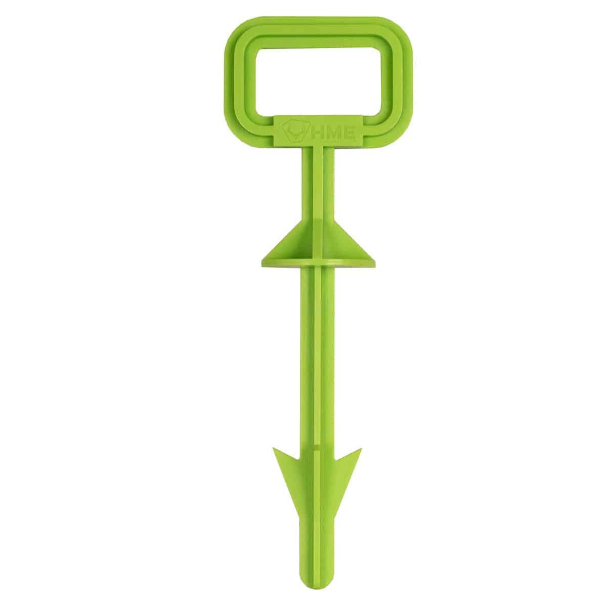 HME A-HOLE REMOVER - Bright green HME a-hole remover with a rectangular handle, a triangular cross-section, and a sharpened point.