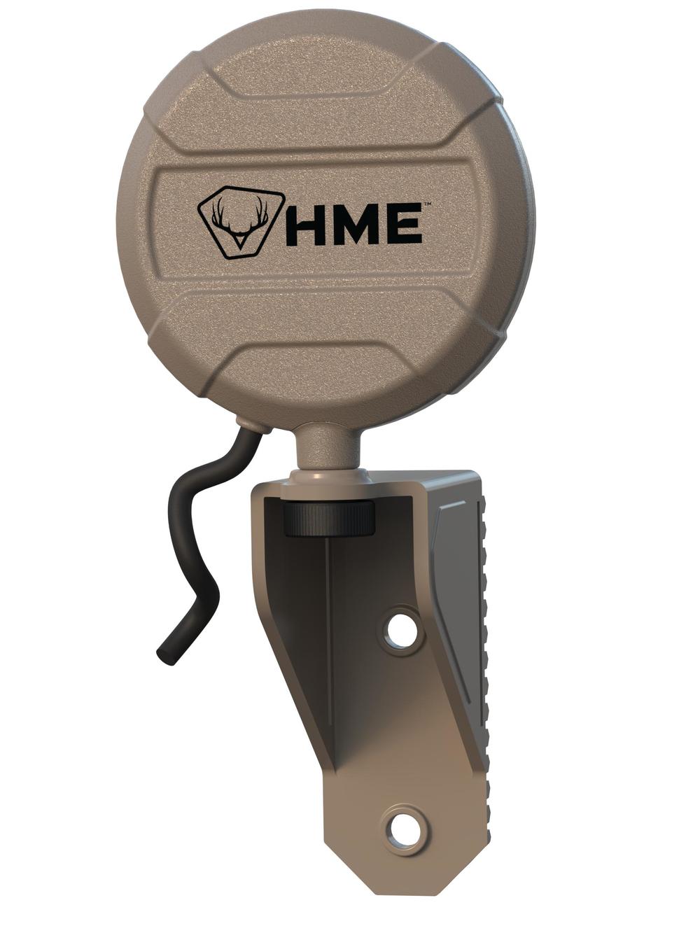 HME EXTERNAL ANTENNA - SIGNAL BOOSTER - A beige HME External Cellular Trail Camera Antenna, featuring a secure mounting bracket and a coiled tether for easy access. Ideal for outdoor and hunting.