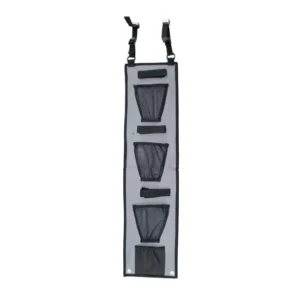 LOCKDOWN HANDGUN/AR UPPER HANGER - Black and gray vertical organizer with multiple mesh pockets and hook-and-loop fasteners, designed for hanging storage.
