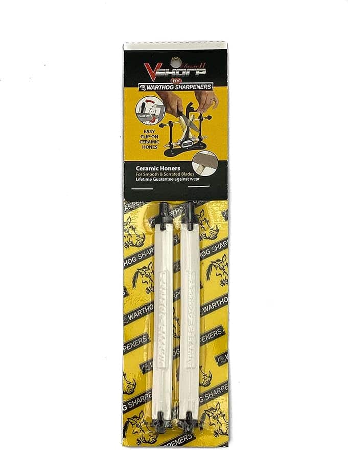 WARTHOG CERAMIC HONE SET FOR C2 & A4 - Two Warthog knife sharpeners in packaging, featuring ceramic hones for smooth and serrated blades. Easy clip-on design.