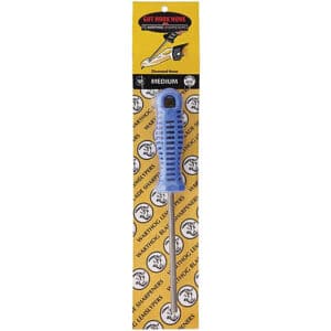 WARTHOG GUT HOOK FILE - A diamond-coated gut hook hone with a medium-sized blue handle, displayed on a bright yellow packaging.