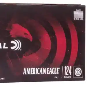 Box of Federal American Eagle 7.62×39 mm ammunition with one bullet beside it.