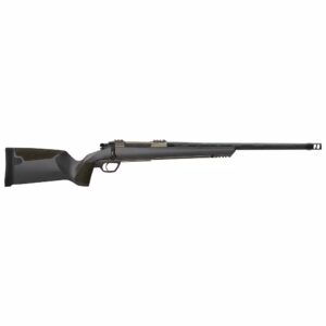 Gunwerks Nexus 300 PRC rifle with a black finish and 20-inch barrel, featuring a carbon fiber stock and a compact, precision-engineered design ideal for long-range shooting and hunting.