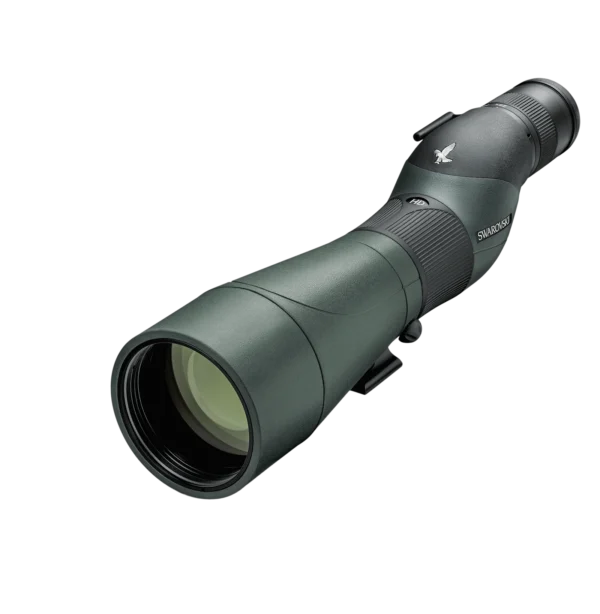 A high-quality Swarovski spotting scope with a sleek design, featuring a green exterior and large objective lens for clear views.