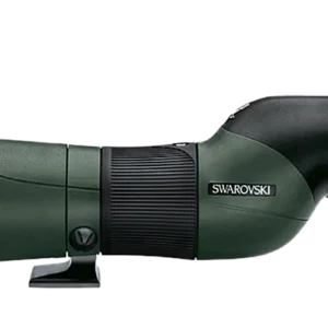 Swarovski spotting scope with a green body and black eyepiece, featuring adjustable zoom settings for clear distant viewing.