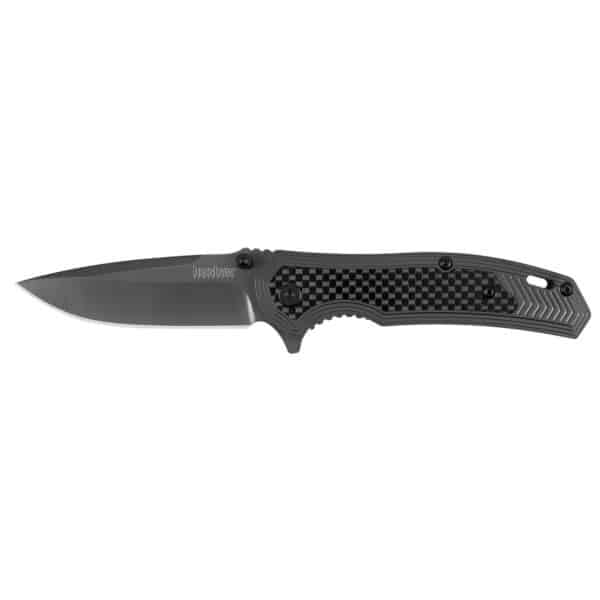 KERSHAW FRINGE, a sleek Kershaw folding knife featuring a black handle with a carbon fiber pattern and a sharp stainless steel blade.