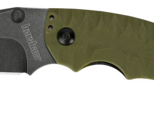 KERSHAW SHUFFLE II OLIVE BLACKWASH, a Kershaw folding knife featuring a dark blade and olive green textured handle, designed for utility and grip.