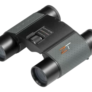 ZEROTECH THRIVE HD 10X25 ED BINOCULARS, compact binoculars with a sleek design, featuring a textured grip and multicolored branding, ideal for outdoor viewing.