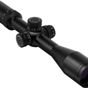 ZEROTECH VENGEANCE 4-20X50 PHR II IR, A sleek black rifle scope with adjustable turrets and a large lens, designed for precision aiming in shooting sports.
