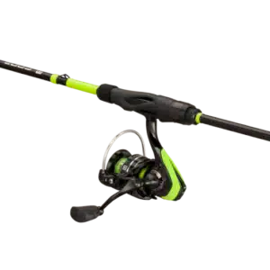 CODE NX - 7'1" SPINNING COMBO, a sleek fishing rod and reel set featuring vibrant green accents against a black finish, ready for an outdoor fishing adventure.