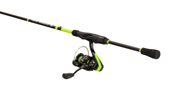 CODE NX - 7'1" SPINNING COMBO, a sleek fishing rod and reel set featuring vibrant green accents against a black finish, ready for an outdoor fishing adventure.