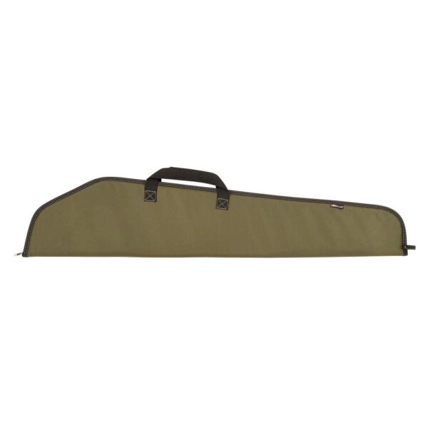A durable olive green gun case with a handle, designed to securely store and transport firearms.