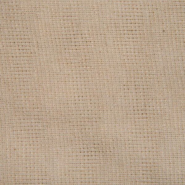 Close-up of a light beige burlap fabric with a textured, woven pattern, showcasing its natural fibers and earthy tone.