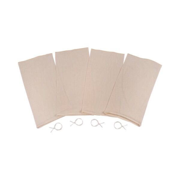 ALLEN COMPANY COLORADO DELUXE DEER GAME BAGS - Four beige muslin bags with three white twist ties, ideal for brewing or straining food and beverages.