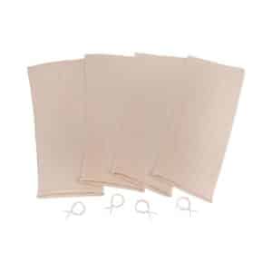 ALLEN COMPANY COLORADO DELUXE ELK GAME BAGS - Four beige fabric sleeves laid flat alongside three white tie strings for securing. Ideal for culinary or craft uses.