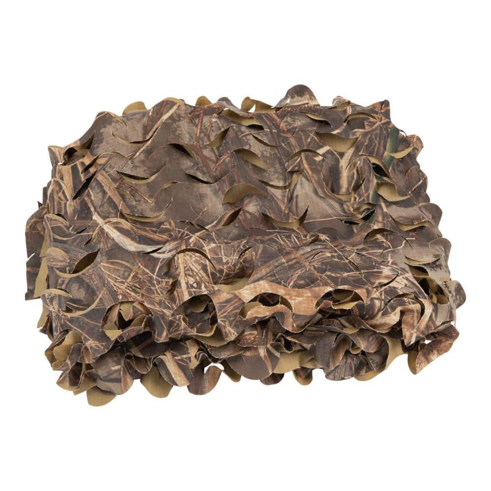 ALLEN COMPANY DIE-CUT CAMO - 9.8FT X 58IN - REALTREE MAX7 & TAN - Rolled camouflage netting with a textured design, featuring earth tones and leaf patterns for hunting or wildlife concealment.