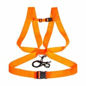 ALLEN COMPANY DUAL HARNESS DEER DRAG - ORANGE - Orange harness with adjustable straps and buckles, designed for a secure fit.