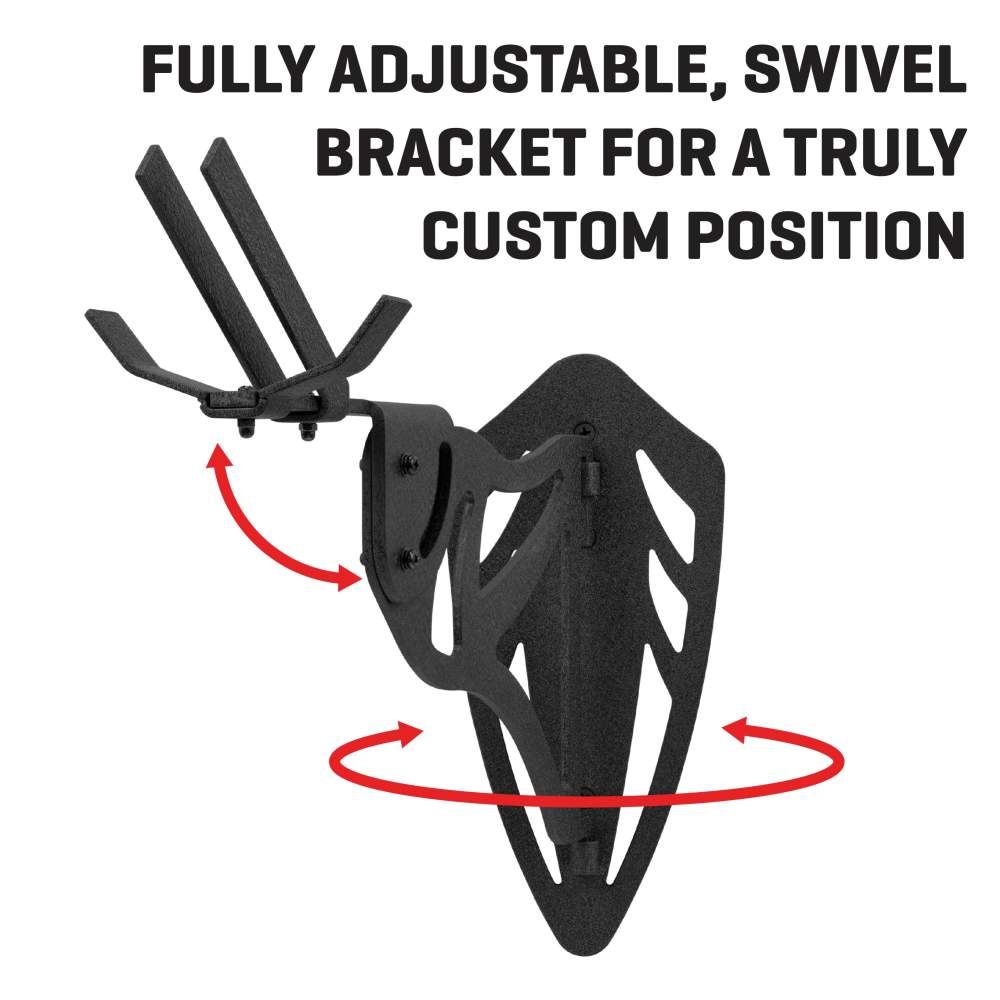 Black adjustable swivel bracket demonstrating customizable positioning for optimal use.