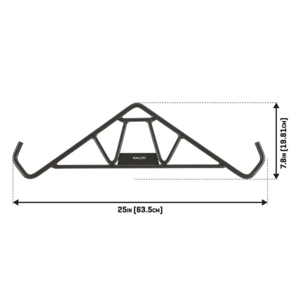 Black metal gambrel with a triangular design, measuring 25 inches wide and 7.8 inches tall, featuring the Allen logo.