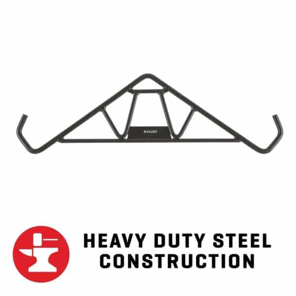 Black metal gambrel with a triangular design, a heavy-duty steel construction, featuring the Allen logo.