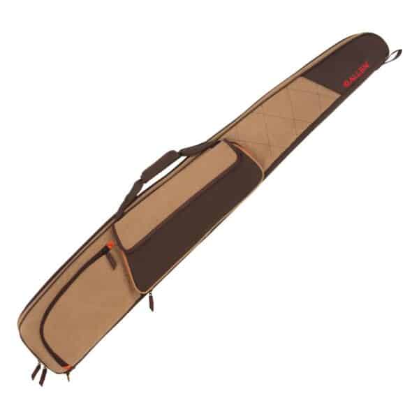 ALLEN COMPANY HUMBOLT SHOTGUN CASE - 52IN - TAN/BROWN - A sleek, padded gun case in tan and brown with a quilted design, featuring a side pocket and carrying handle.