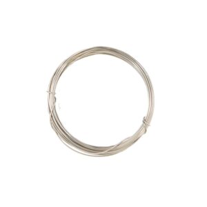ALLEN COMPANY HUNTING SNARE WIRE - STAINLESS STEEL - A coiled roll of thin, shiny metal wire, neatly secured with two small loops, set against a white background.