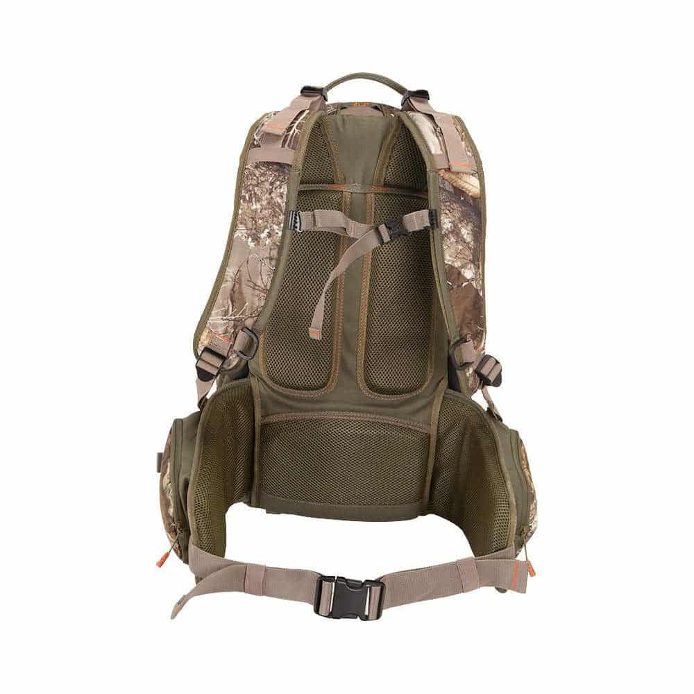 A tactical backpack featuring an ergonomic design with mesh padding and adjustable straps, ideal for outdoor activities.