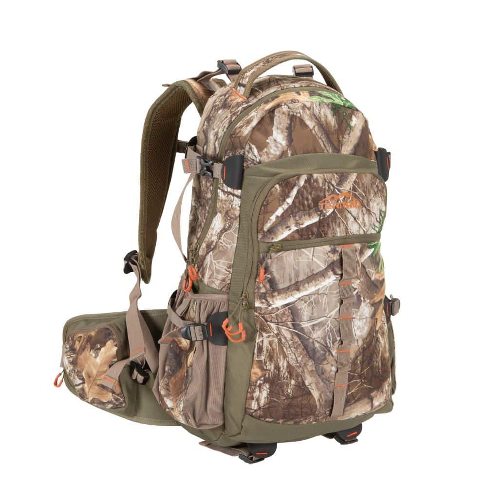 ALLEN COMPANY TERRAIN RESEVOIR DAYPACK - Camo-patterned backpack with ergonomic straps, multiple compartments, and adjustable features, ideal for outdoor adventures.