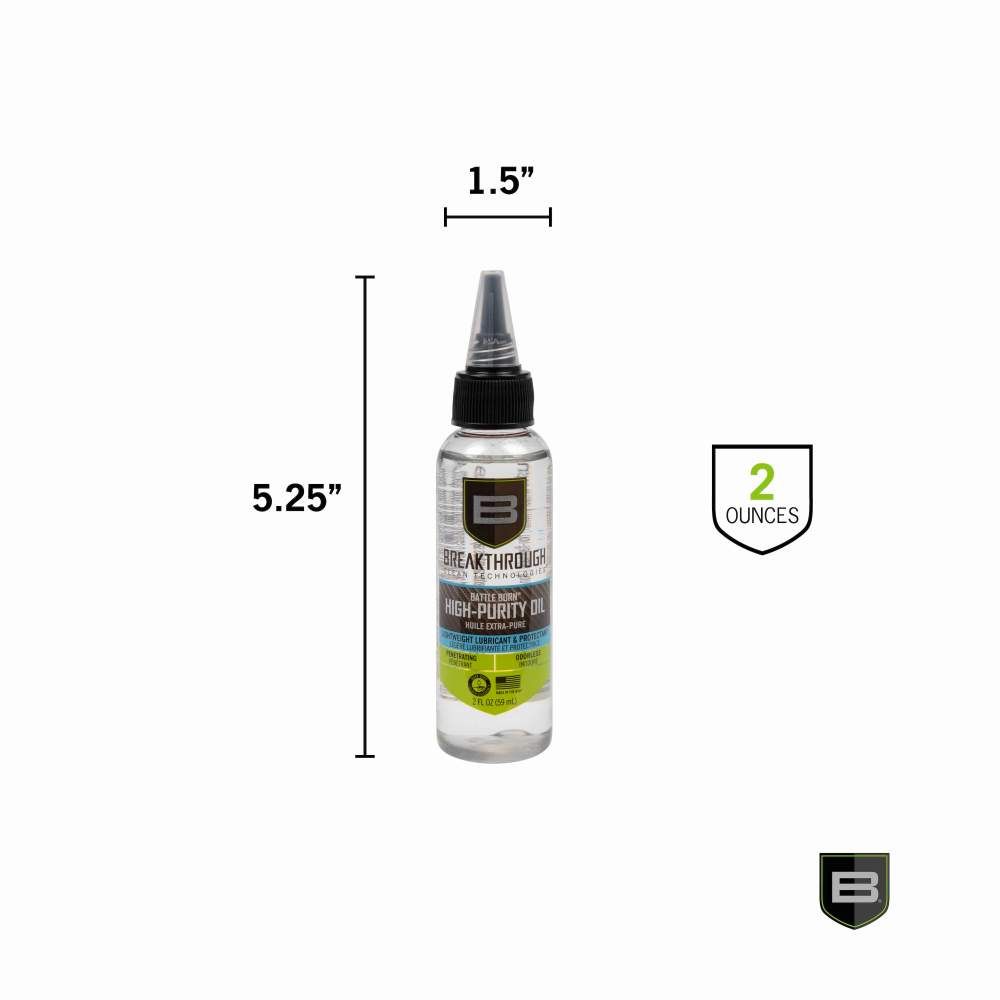 2-ounce bottle of Breakthrough high-purity oil with a precision nozzle for easy application, measuring 5.25 inches tall by 1.5 inches wide.