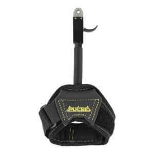 PULSE ADULT CALIPER RELEASE BY ALLEN - A black and yellow archery release aid with a trigger mechanism and adjustable wrist strap for precision shooting.