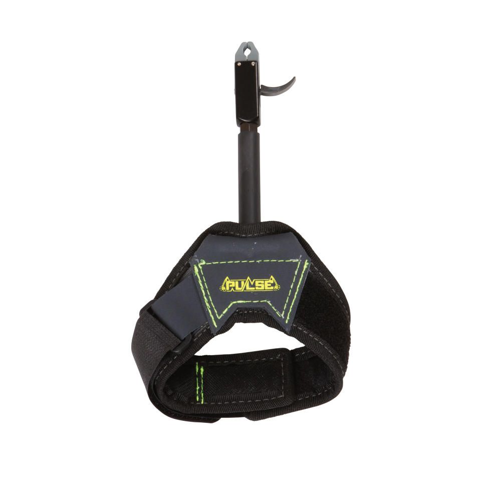 PULSE COMPACT CALIPER RELEASE BY ALLEN - A black wrist strap with a green logo and a metal hook attached, designed for securing equipment or accessories.