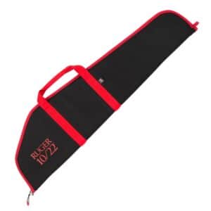 RUGER -10/22 RIFLE CASE - 40IN - BLACK - Black gun case with red trim and handle, featuring "RUGER 10/22" logo prominently displayed. Ideal for firearm storage and transport.