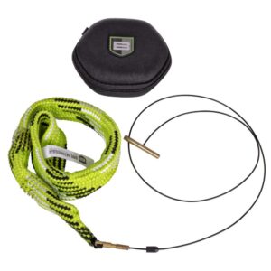 SHOTGUN BATTLE ROPE 2.0 - 12 GAUGE - A bright green and black cleaning kit with a rope, brass tip, and a compact carrying case featuring a logo on top.
