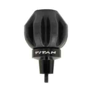 TITANS CROSSBOW BOLT DE-COCKING WITH SILICONE HEAD - Black rubber grip with ridged design and a black metal base labeled "TITAN," features a threaded attachment for mounting.