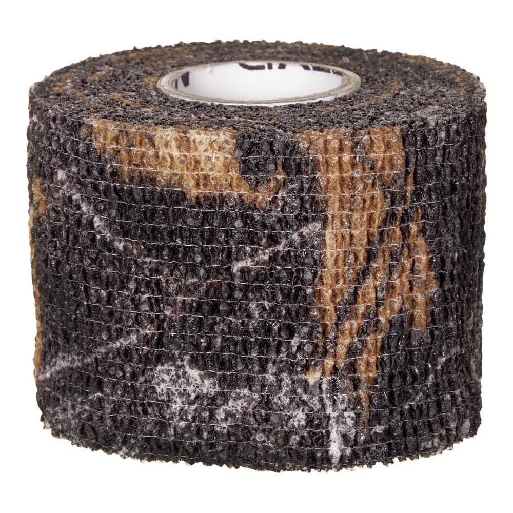 VANISH PROTECTIVE CAMO WRAP - 15FT ROLL - REALTREE EDGE - A roll of camouflage-patterned self-adhesive tape, featuring textures of black, brown, and light beige, designed for outdoor use.