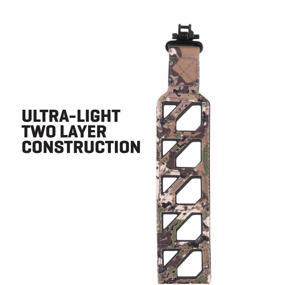 Ultra-light two-layer construction strap in camouflage pattern, designed for durability and ease of use.