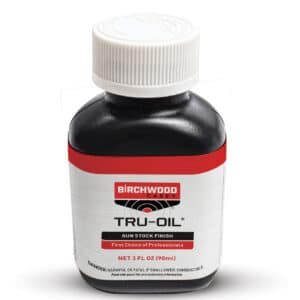 BIRCHWOOD CASEY TRU-OIL STOCK FINISH - 3OZ - A 3 oz bottle of Birchwood Casey Tru-Oil gun stock finish, labeled "First Choice of Professionals," with a safety warning on the bottom.