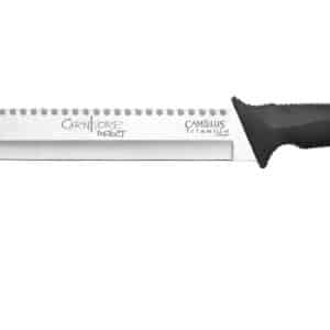 CAMILLUS CARNIVORE INJECT 18" MACHETE - A sleek Camillus Carnivore Inject knife with a titanium-bonded blade and textured black handle, featuring a lanyard hole for easy carrying.