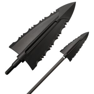 COLD STEEL CHEAP SHOT - 125 GRAIN - 10 PACK - Two black broadhead arrow tips with serrated edges, one large and horizontal, one smaller and angled, against a white background.